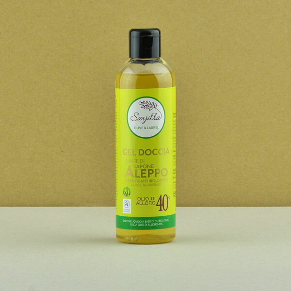 Sarjilla shower gel. Organic Aleppo soap-based shower gel 40%. Buy online.